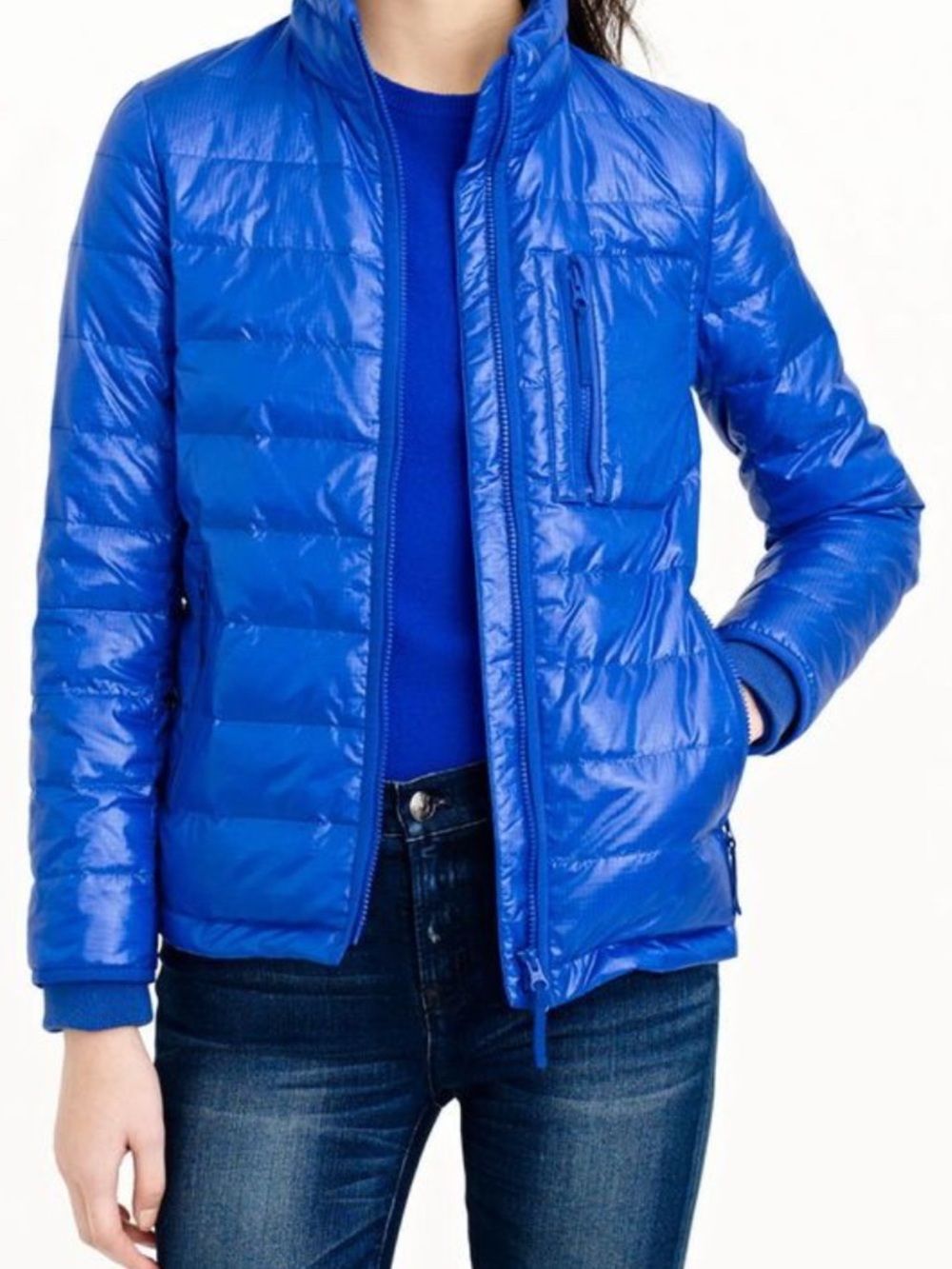 J Crew Jacket Womens XS Blue Down Puffer Lightweight Casual Insulated